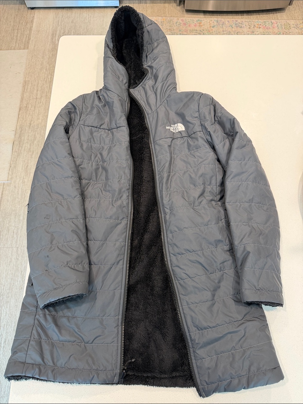 The North Face Reversible Long Coat Gray Black Size Small